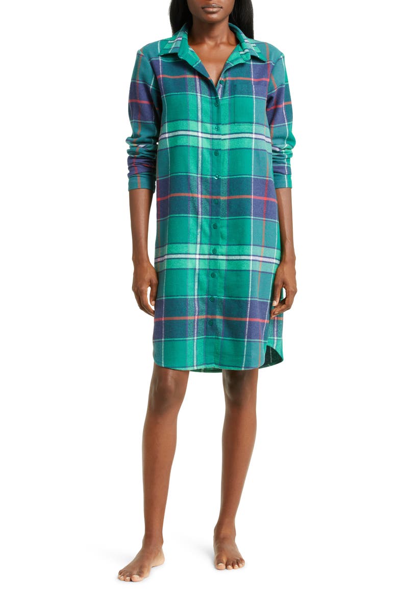 Matching Family Moments Cotton Flannel Nightshirt, Main, color, GREEN EVERGREEN JOLLY PLAID