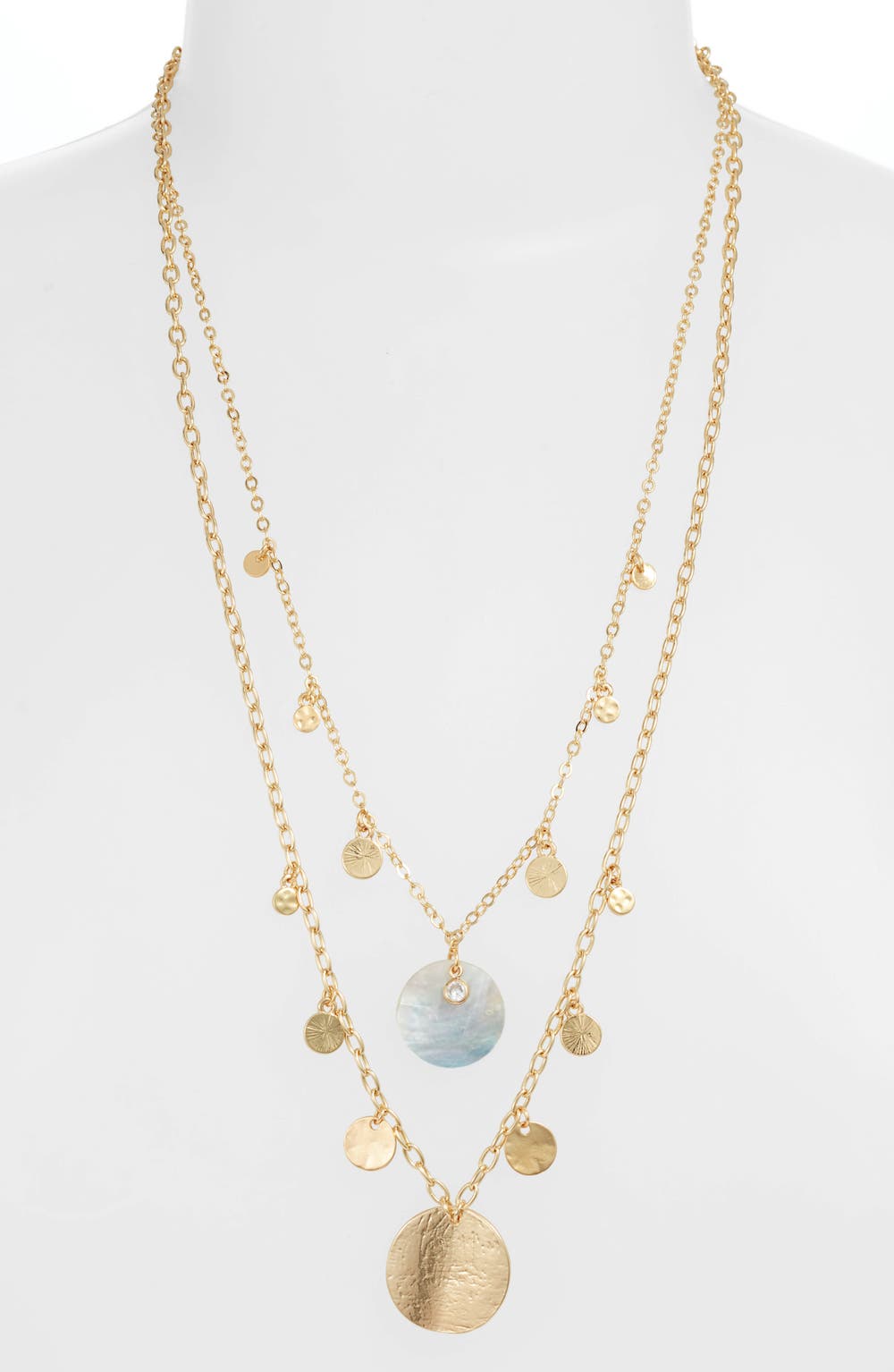 Set of 2 Disc Station Necklaces, color, GOLD