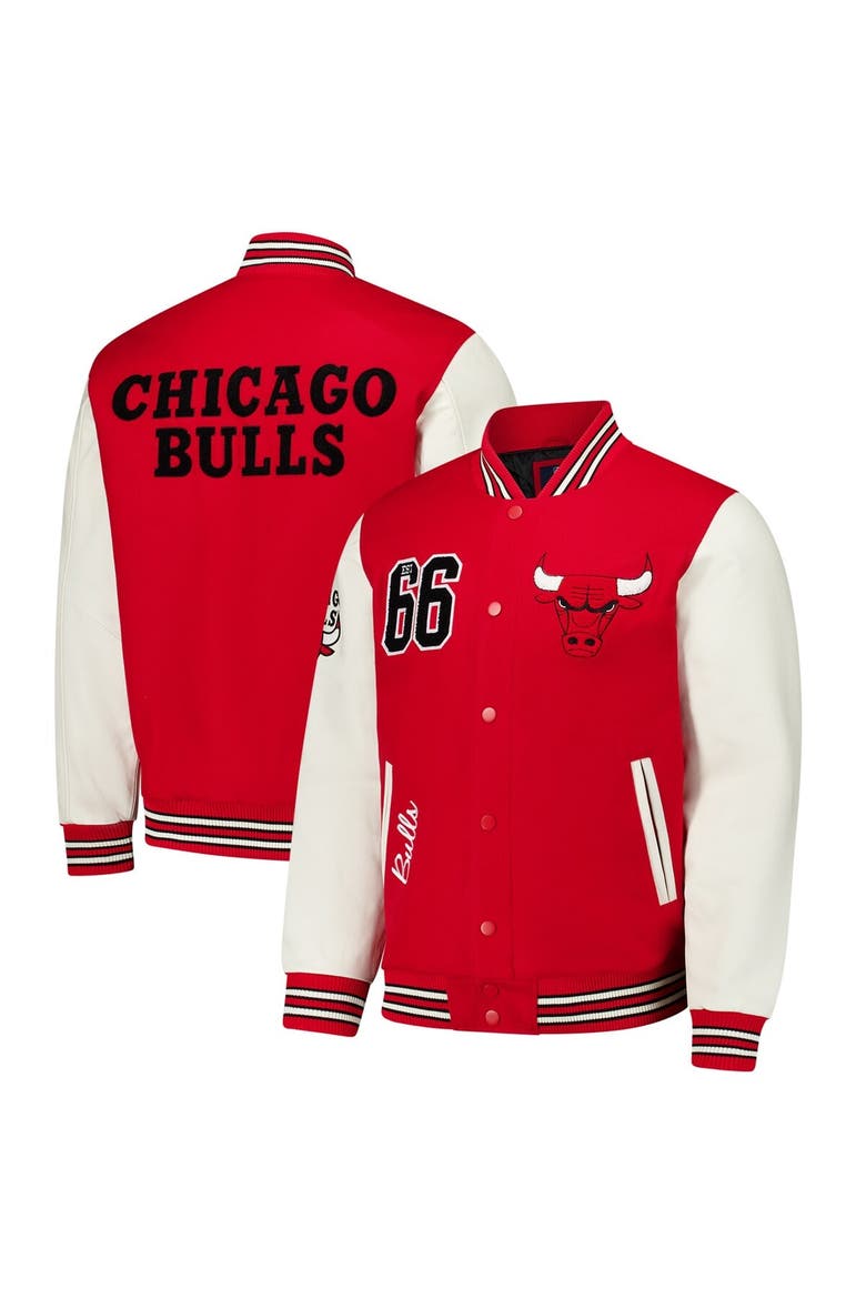 Men's G-III Sports by Carl Banks  Red Chicago Bulls Moneyball Wool & Leather Full-Snap Varsity Jacket, Alternate, color, Red