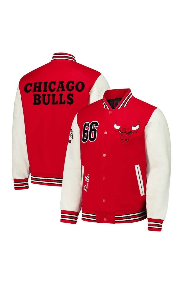 G-III SPORTS BY CARL BANKS Men's G-III Sports by Carl Banks Red Chicago Bulls Moneyball Wool & Leather Full-Snap Varsity Jacket, Alternate, color, Red