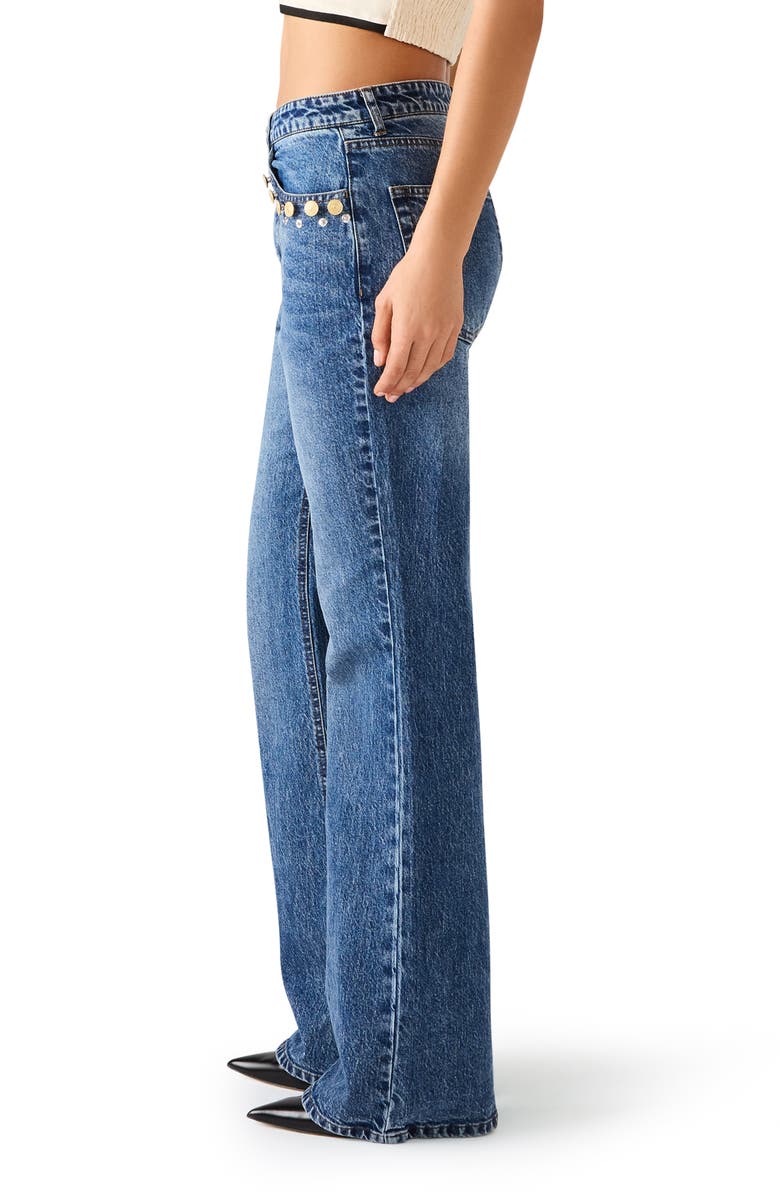 Steve Madden Irys Rivet Flare Jeans, Alternate, color, Dark Navy