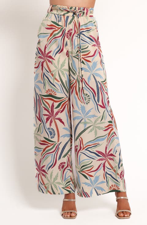Illoura Palm Print Wide Leg Pants