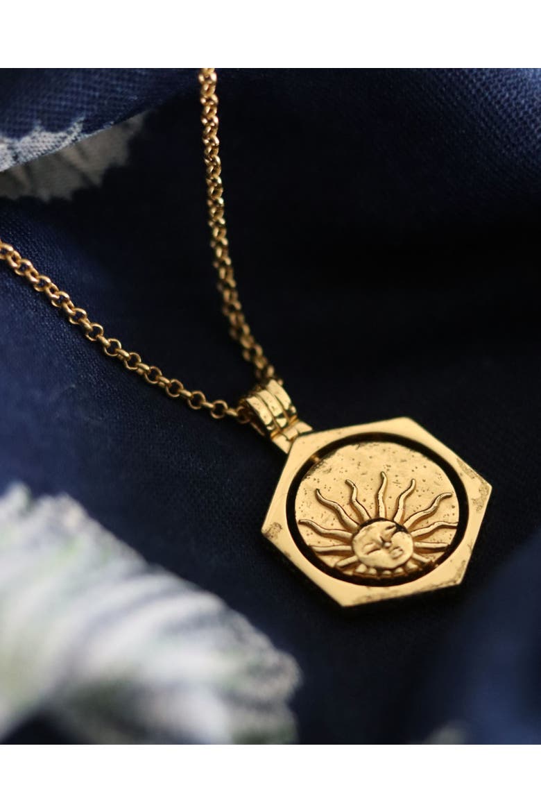 Lapis Moon Rotating Pendant Necklace, Alternate, color, Gold