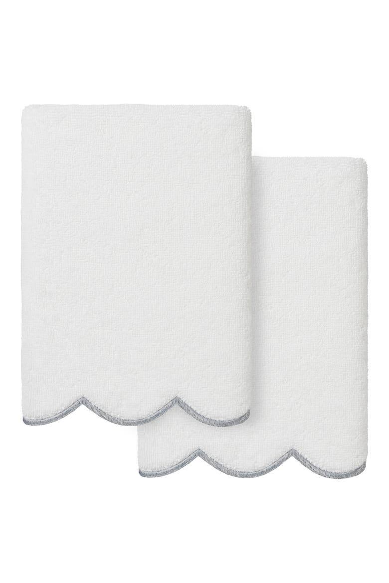 Adornia Scallop Set of 2 Hand Towels, Main, color, WHITE/ GRAY
