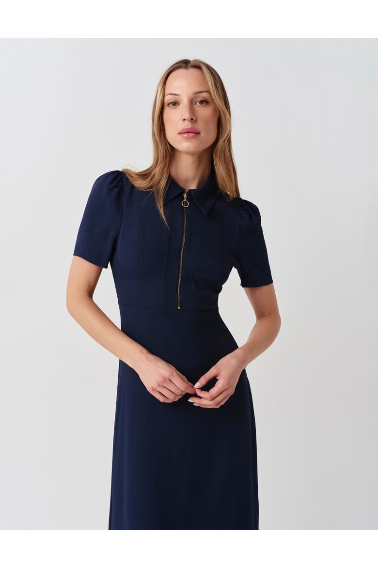 Haisley Collared Zip Front Midi Dress, Alternate, color, Navy