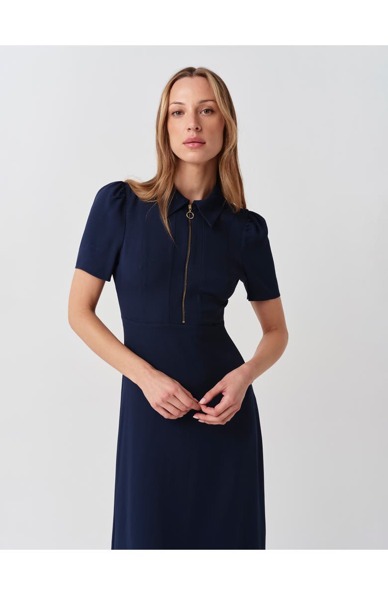 Ghost London Haisley Collared Zip Front Midi Dress, Alternate, color, Navy