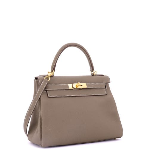 Pre-owned Hermes Hermes Kelly Handbag Grey Togo With Gold Hardware 28 In Brown