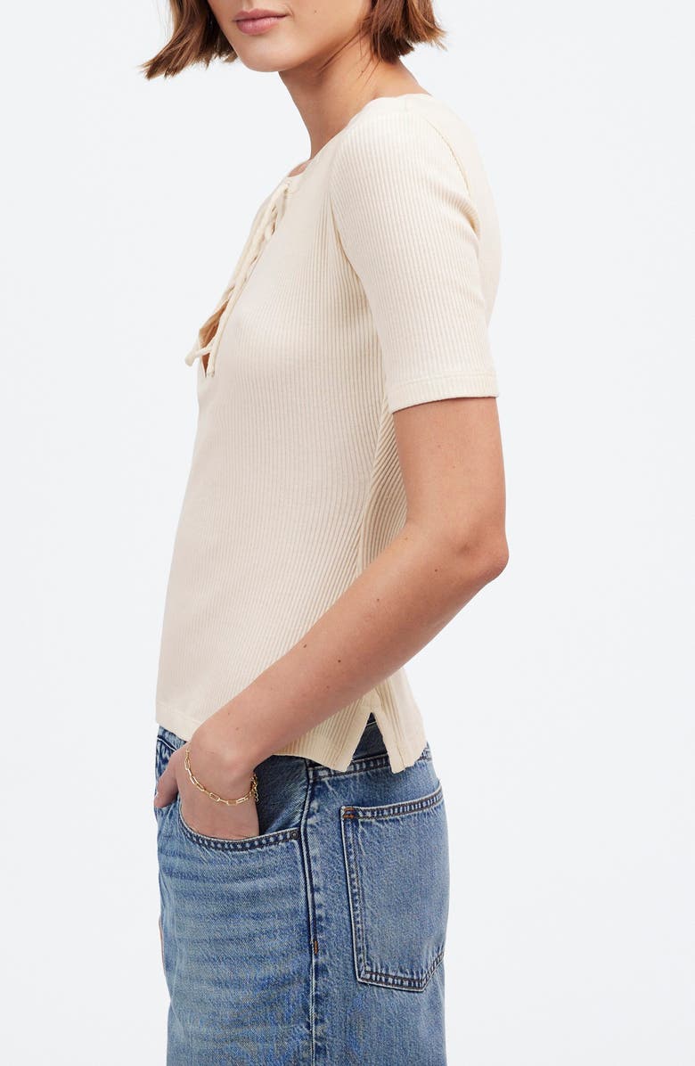 Madewell Rib Lace-Up Short-Sleeve T-Shirt, Alternate, color, Vintage Ivory
