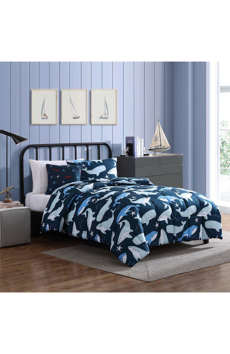 Nautica Finnigan Whales Microfiber Comforter Set, Alternate, color, Navy Seas