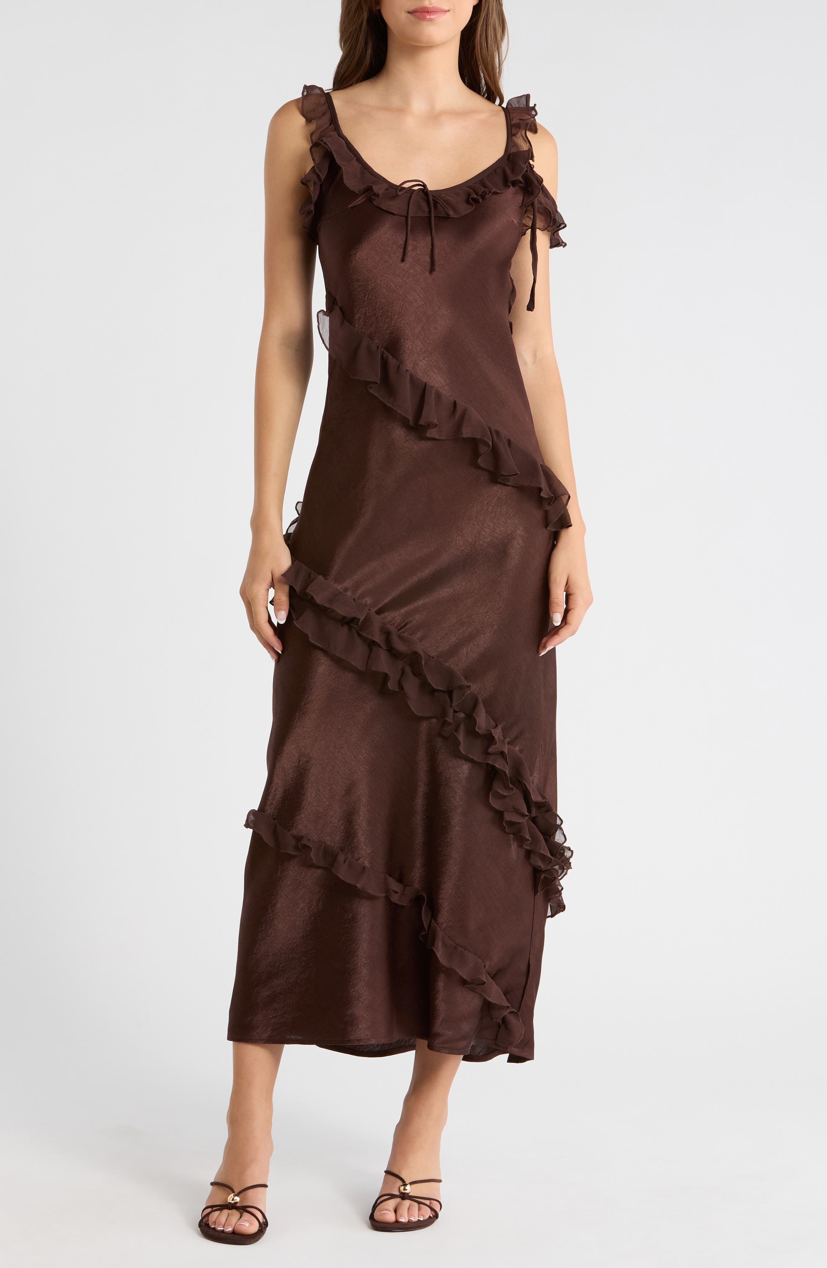 auden satin ruffle midi dress Auden Satin Ruffle Midi dress