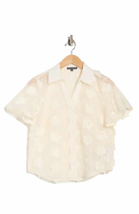 Adrianna Papell Floral Appliqué Short Sleeve Button-Up Top