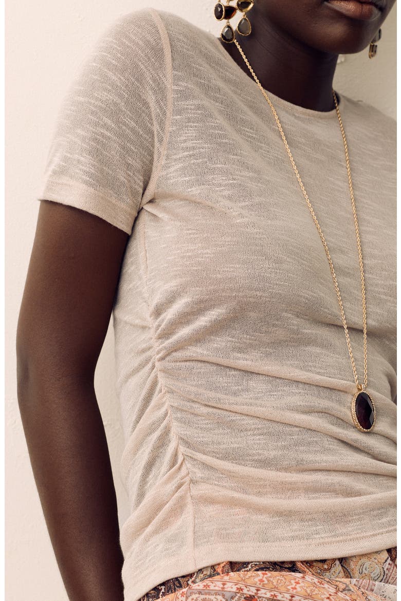 Ruched Slub Cotton T-Shirt, Alternate, color, BEIGE