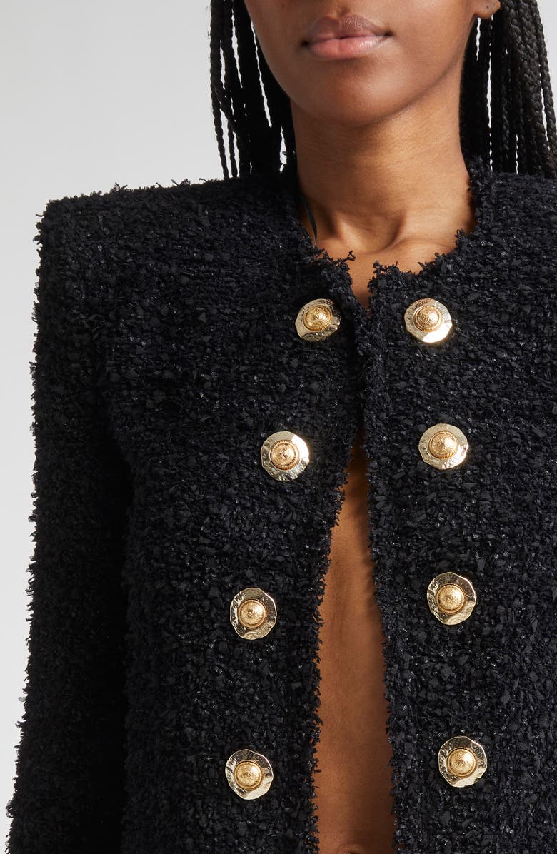 Balmain Tweed Spencer Jacket, Alternate, color, Black