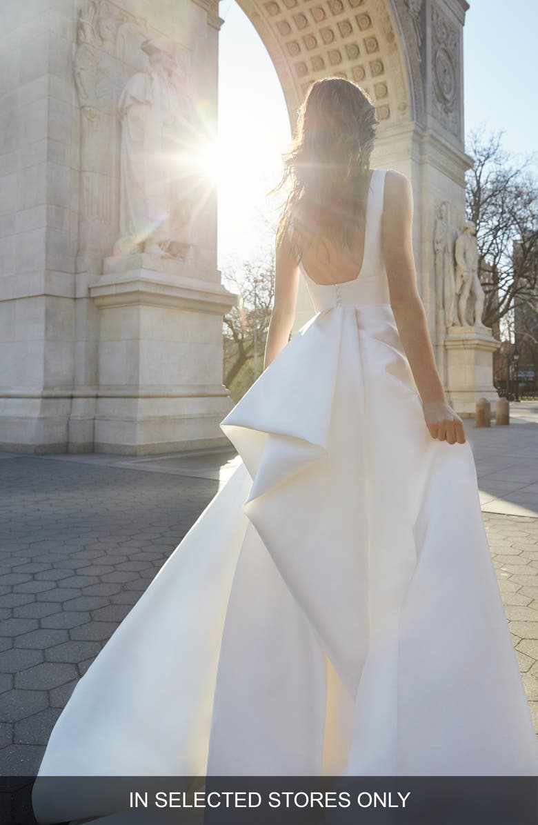 BLISS Monique Lhuillier Mikado A-Line Wedding Dress with Removable Train, Main, color,