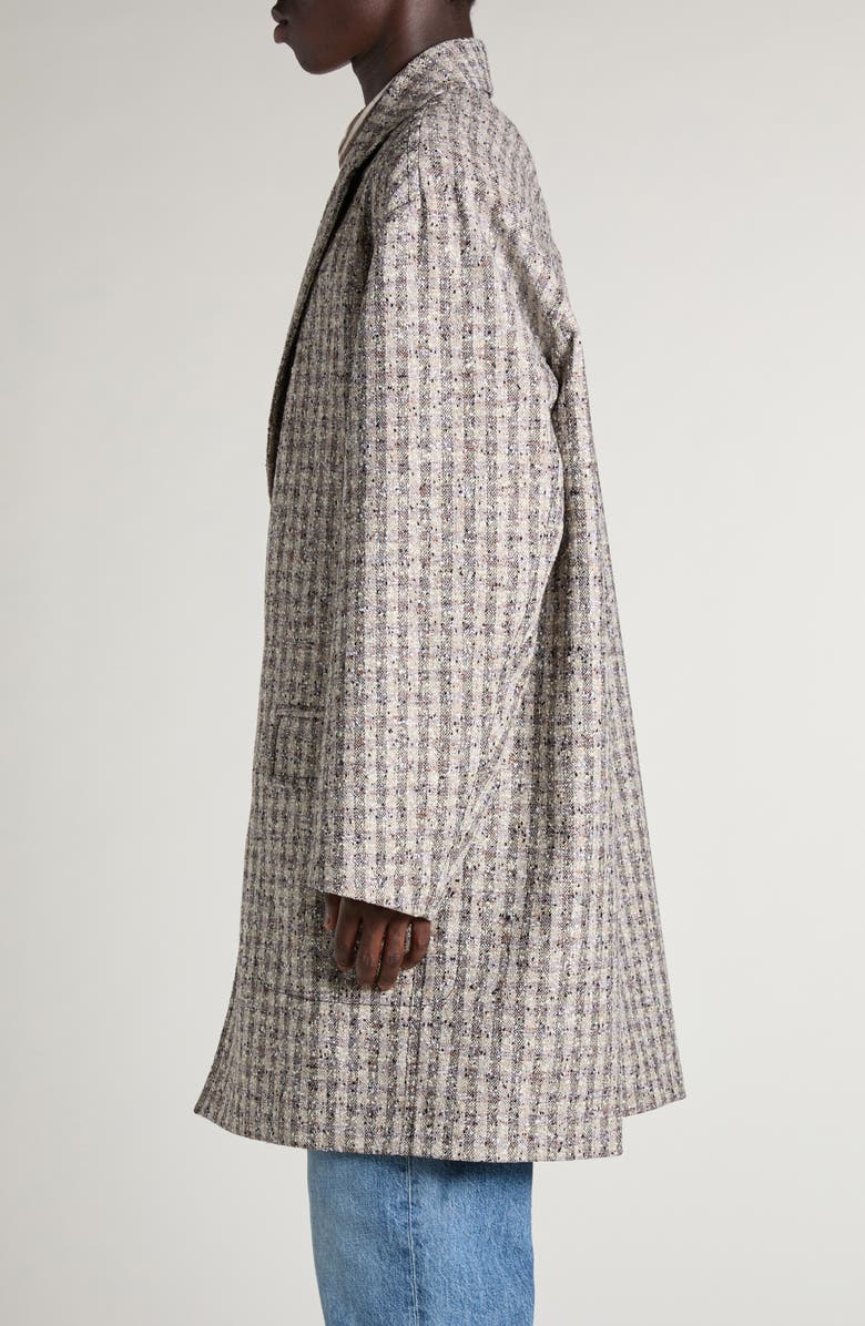 Bottega Veneta Gingham Wool Blend Bouclé Topcoat, Alternate, color, Black/ Loam/ Chalk