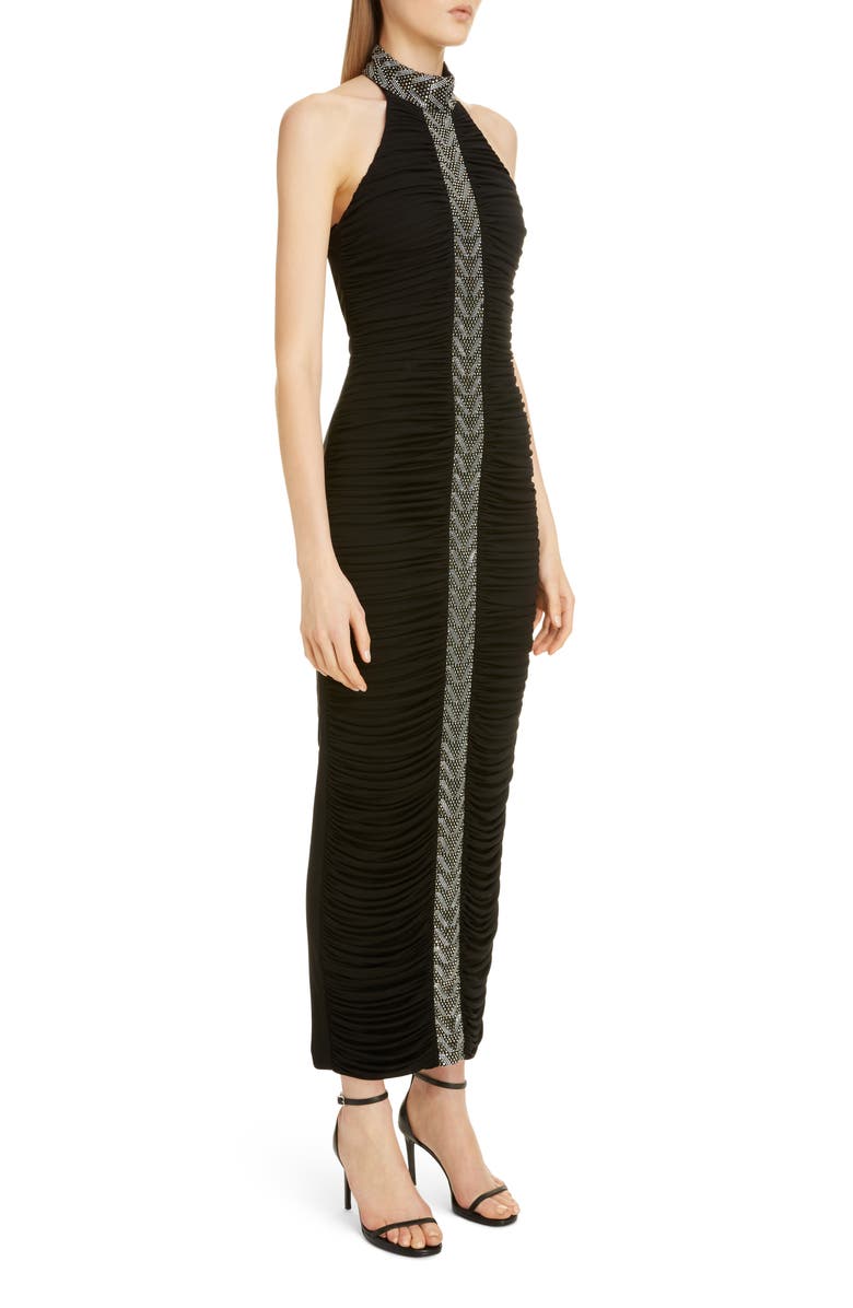 Balmain Embellished Stripe Halter Gown, Alternate, color, 