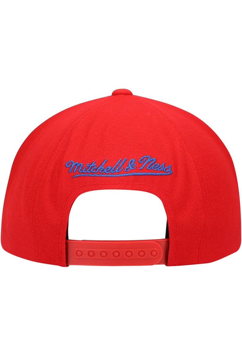 Men's Mitchell & Ness Red Philadelphia 76ers Hardwood Classics Big Face Callout Snapback Hat, Alternate, color, Red
