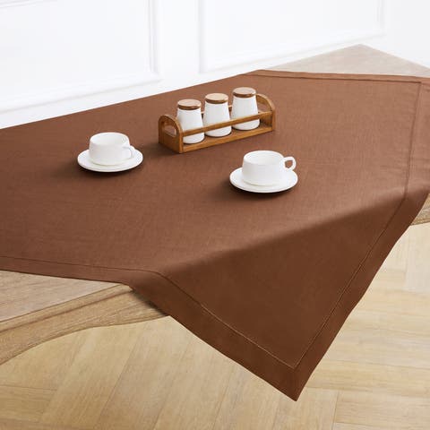 Linen Table Throw - Classic Hemstitch, 52" x 52" Inch, 52" x 52" Inch