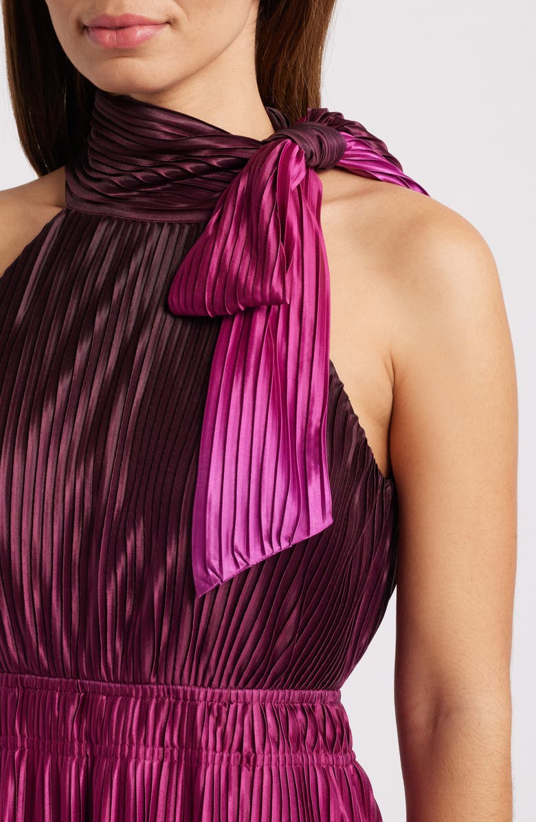 Anne Klein Pleated Tie Neck Midi Dress, Alternate, color, 