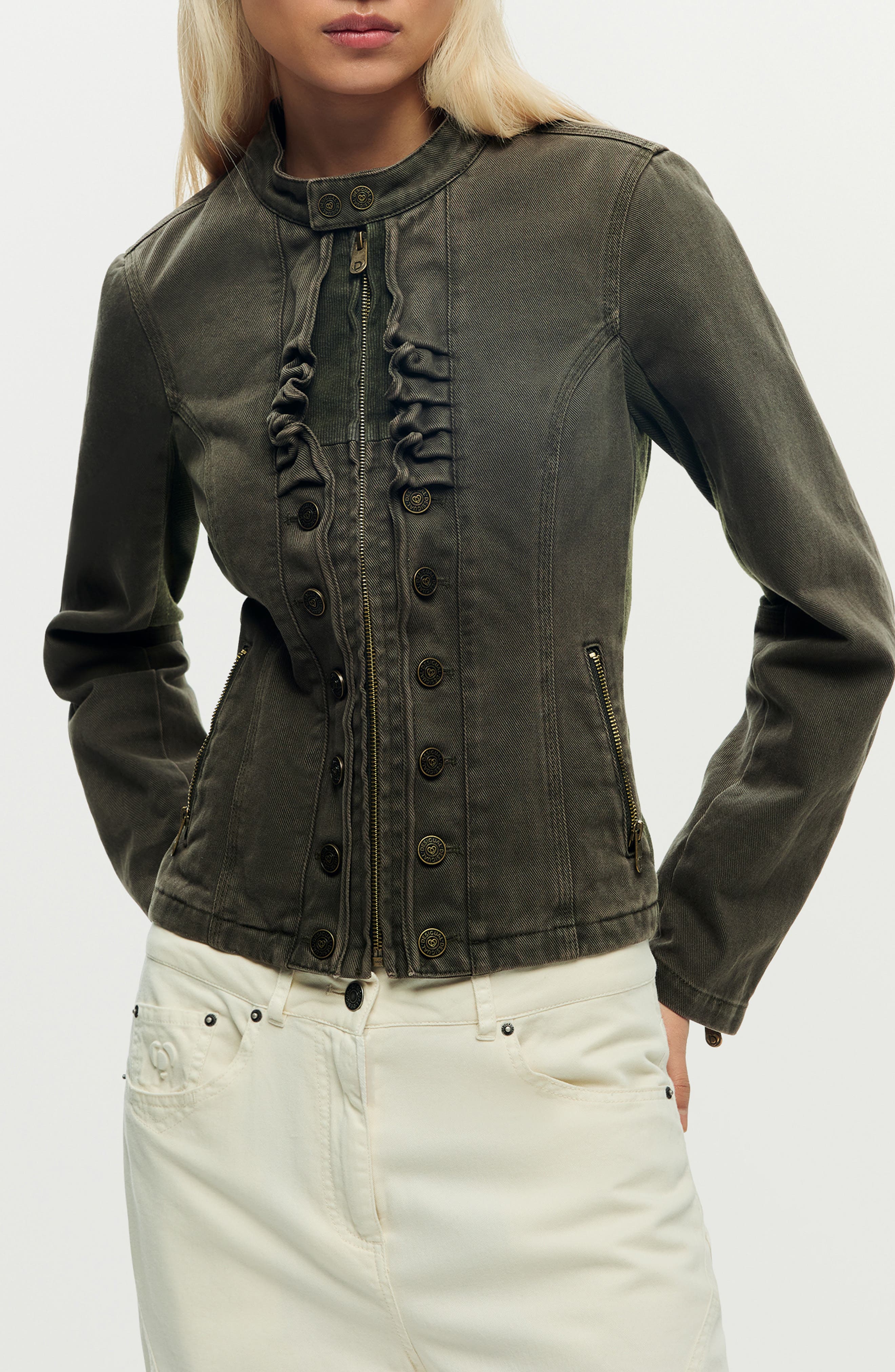 Ruffle Detail Denim Jacket