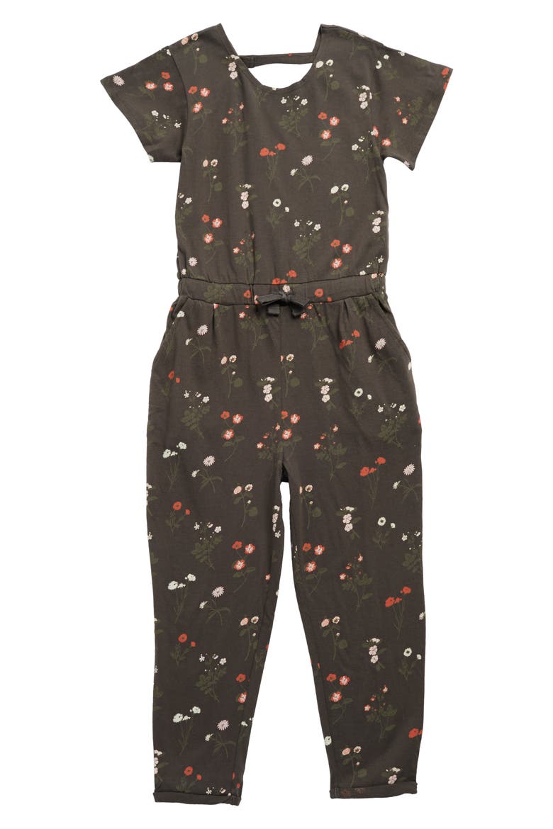 Kids' Cotton Jumpsuit, Main, color, BLACK RAVEN WILD FLOWER