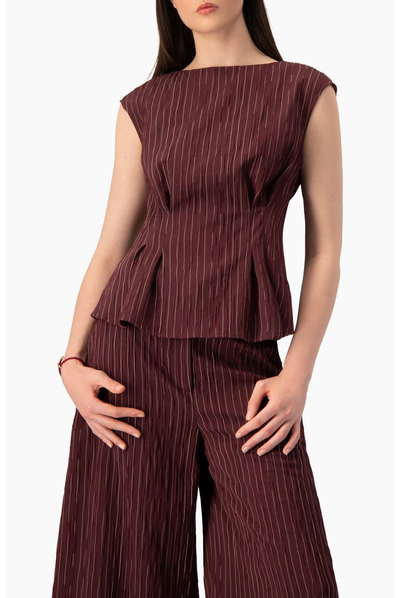 Sleeveless Pinstripe Peplum Blouse, Main, color, Wine