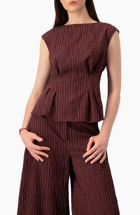 Sleeveless Pinstripe Peplum Blouse