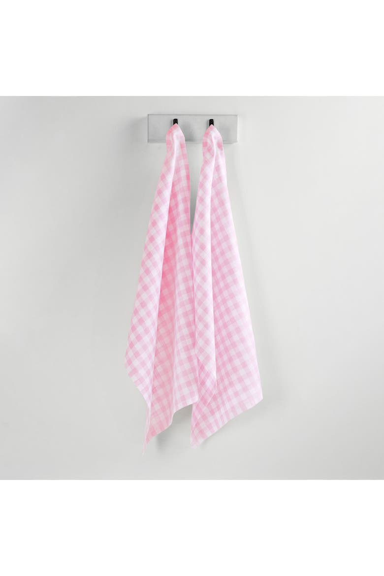 Linen Kitchen Towels Set of 2, 17 x 26" - Gingham Check, Main, color, Marshmellow Pink