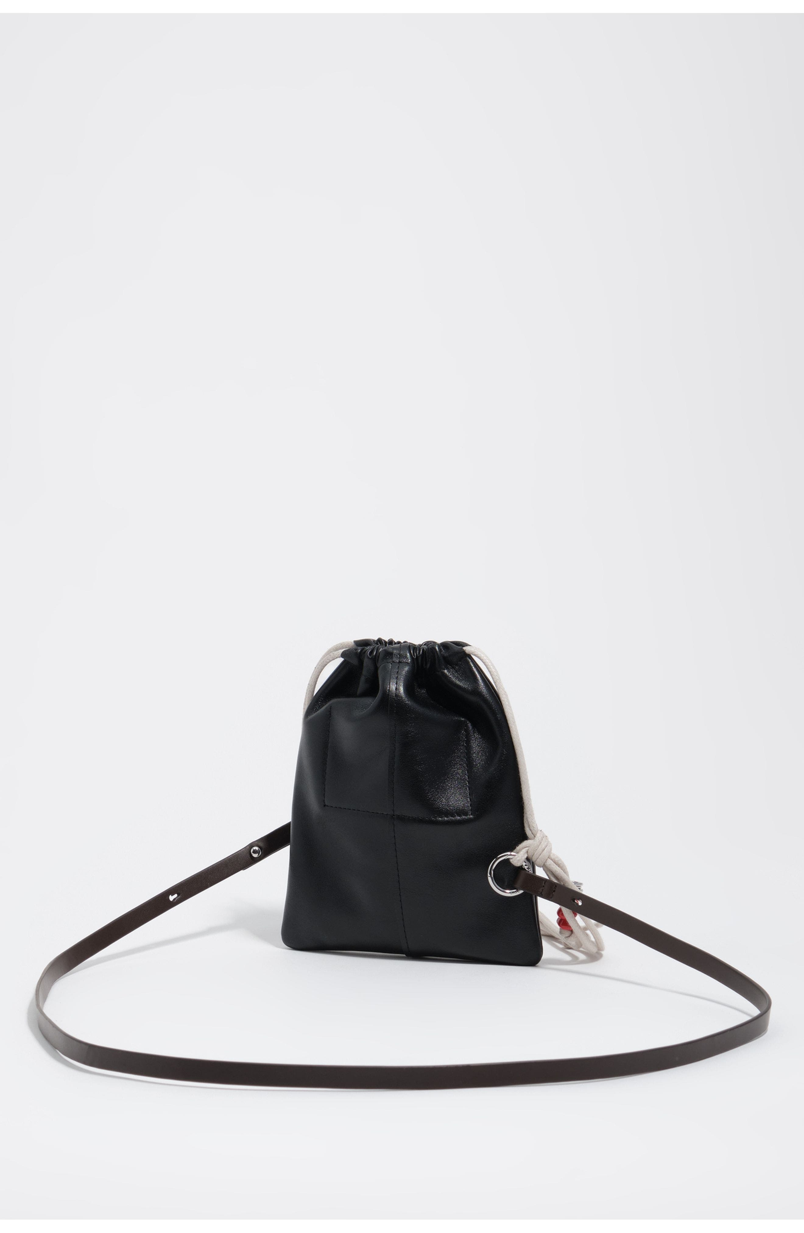 Bimba y Lola Mini Paper Bag In Leather, Alternate, color, Black