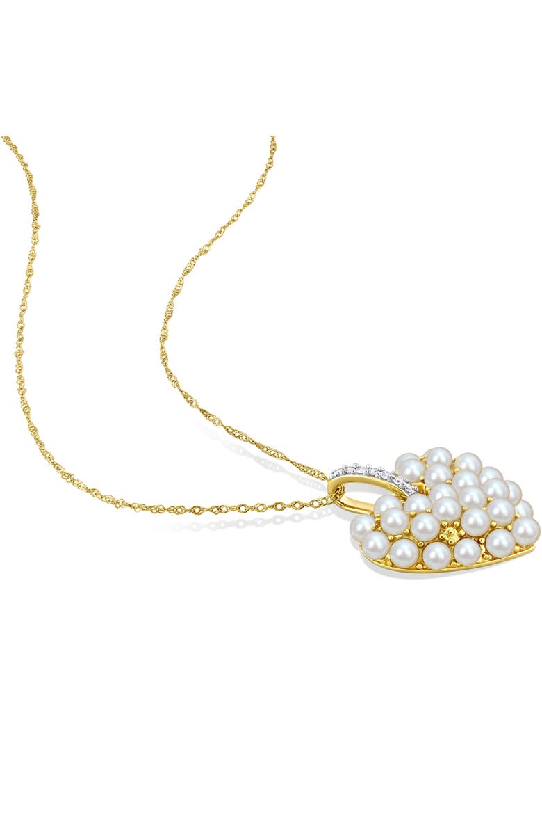 Cultured Pearl & Diamond Heart Necklace 14k, Alternate, color, Yellow Gold