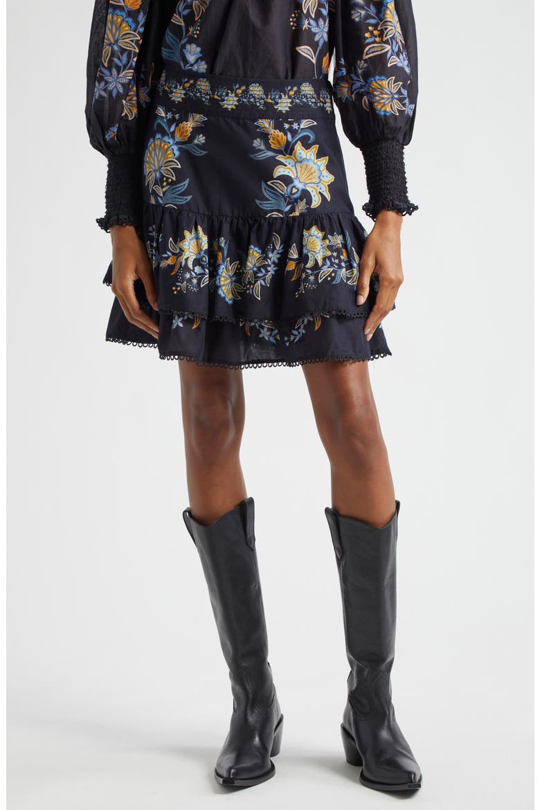 Stitched Garden High Waist Miniskirt, Main, color, BLACK