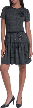 KARL LAGERFELD PARIS Plaid Sequin Ponte Minidress