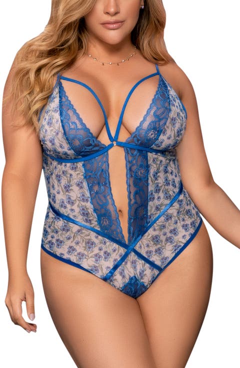 Floral Print Open Gusset Teddy (Regular & Plus Size)
