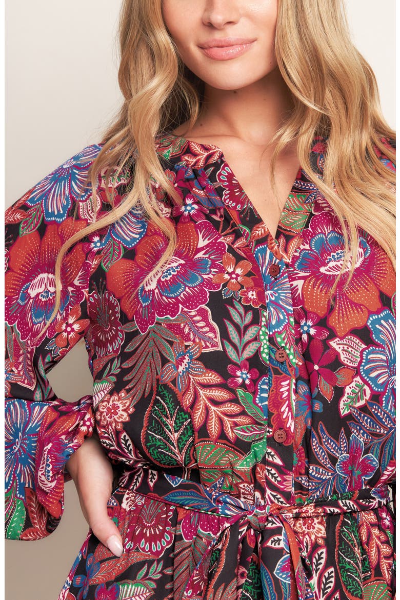 Print Long Sleeve Mini Shirtdress, Alternate, color, PINK MULTI/ BLACK
