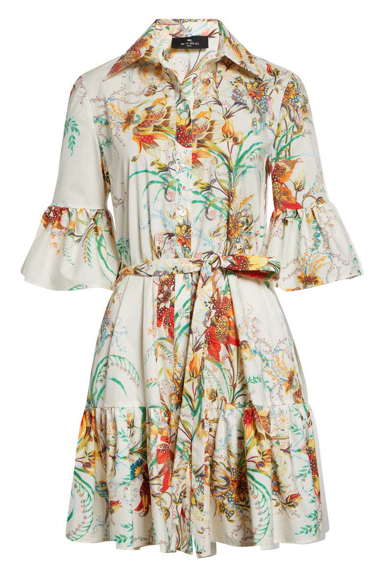 Floral Print Stretch Cotton Shirtdress, Alternate, color, PRINT ON WHITE BASE