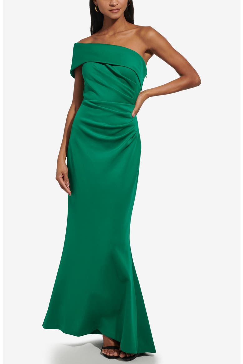 One-Shoulder Ruched Gown, Alternate, color, GREEN
