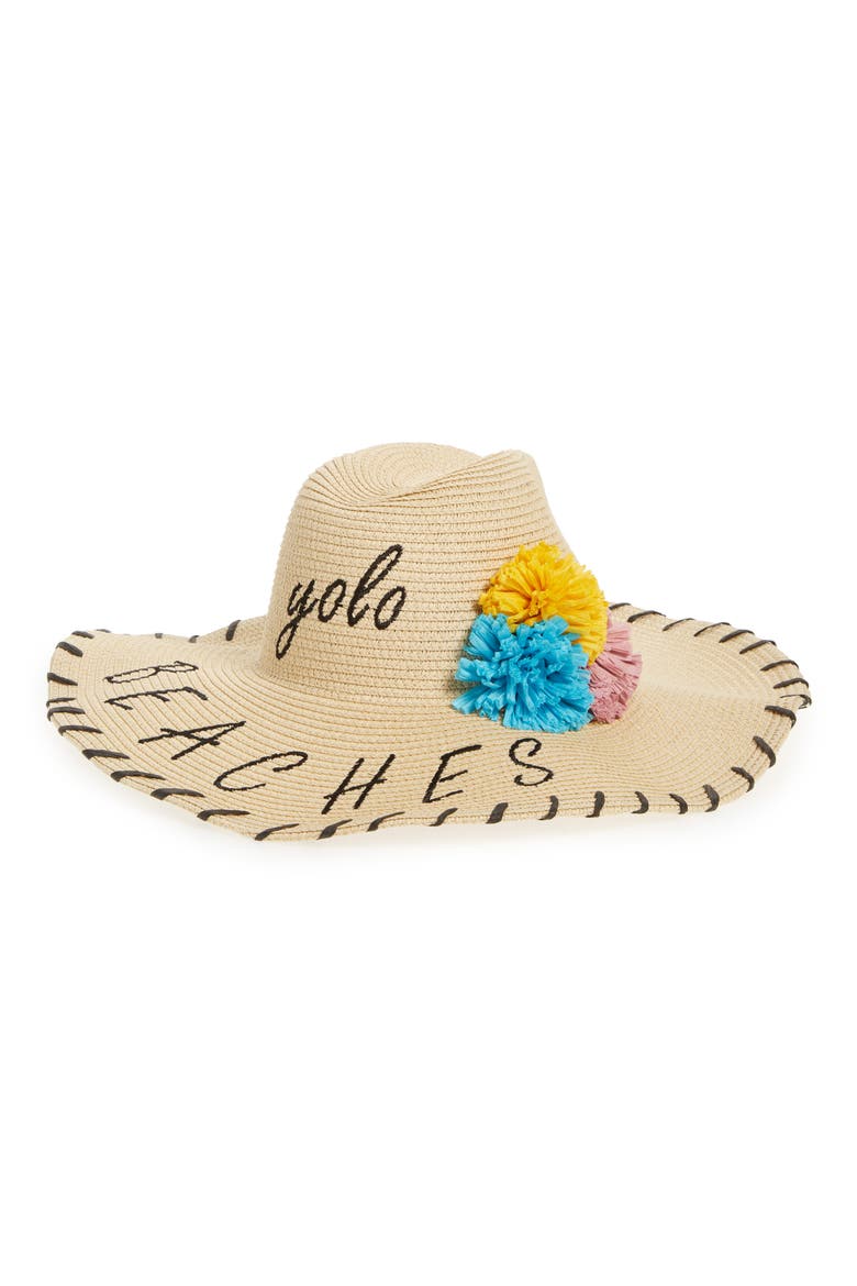 Verbiage Pom Straw Panama Hat, Alternate, color, NATURAL
