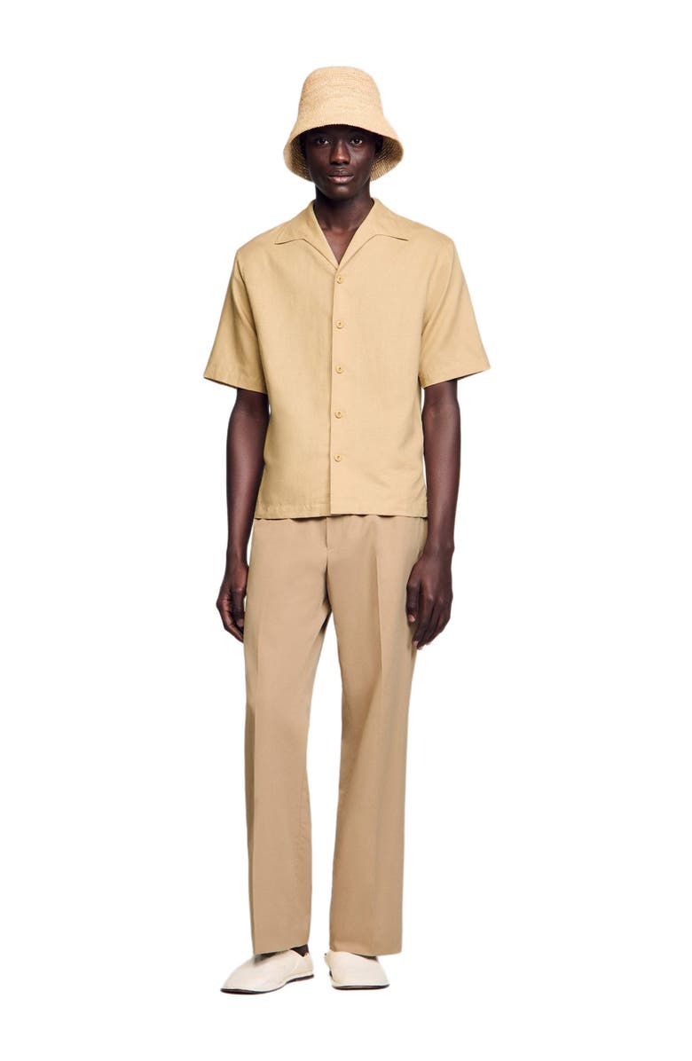 SANDRO Cotton and linen shirt, Main, color, Nut