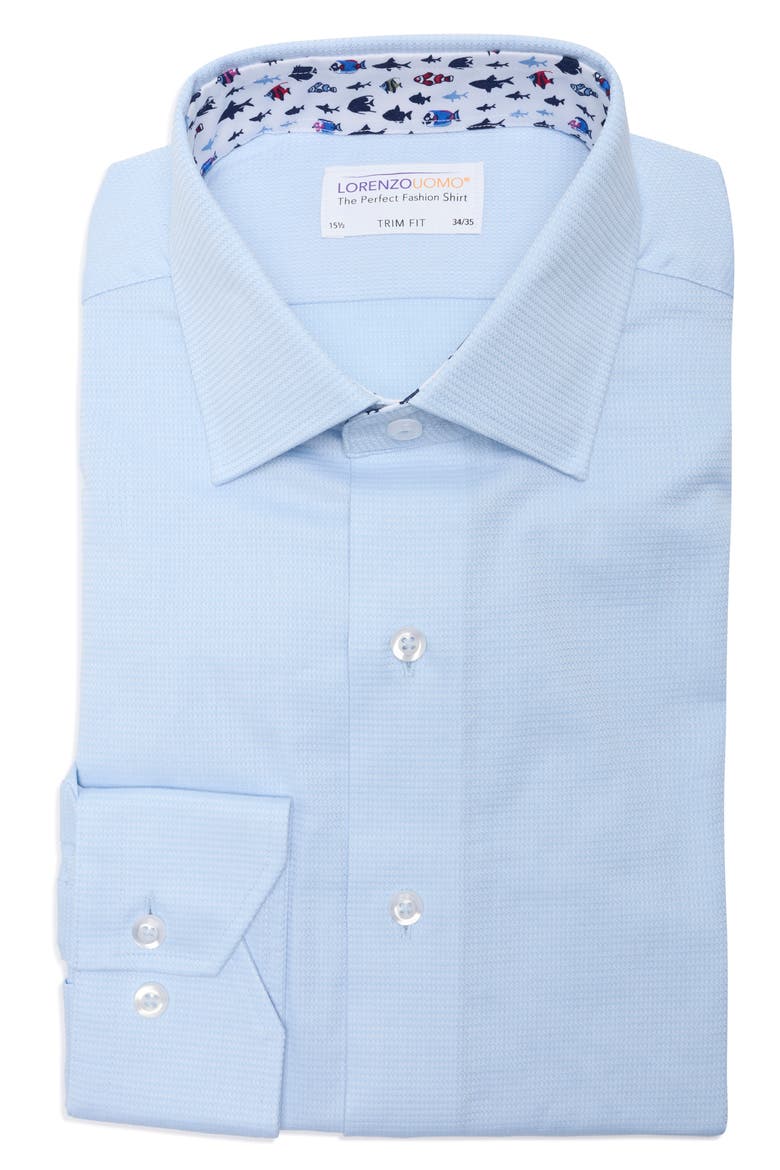Trim Fit Textured Stretch Cotton Dress Shirt, Alternate, color, ICE BLUE