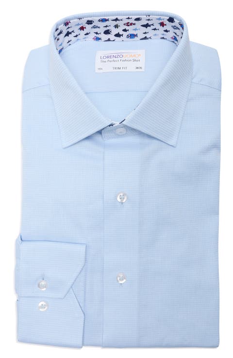 Trim Fit Textured Stretch Cotton Dress Shirt