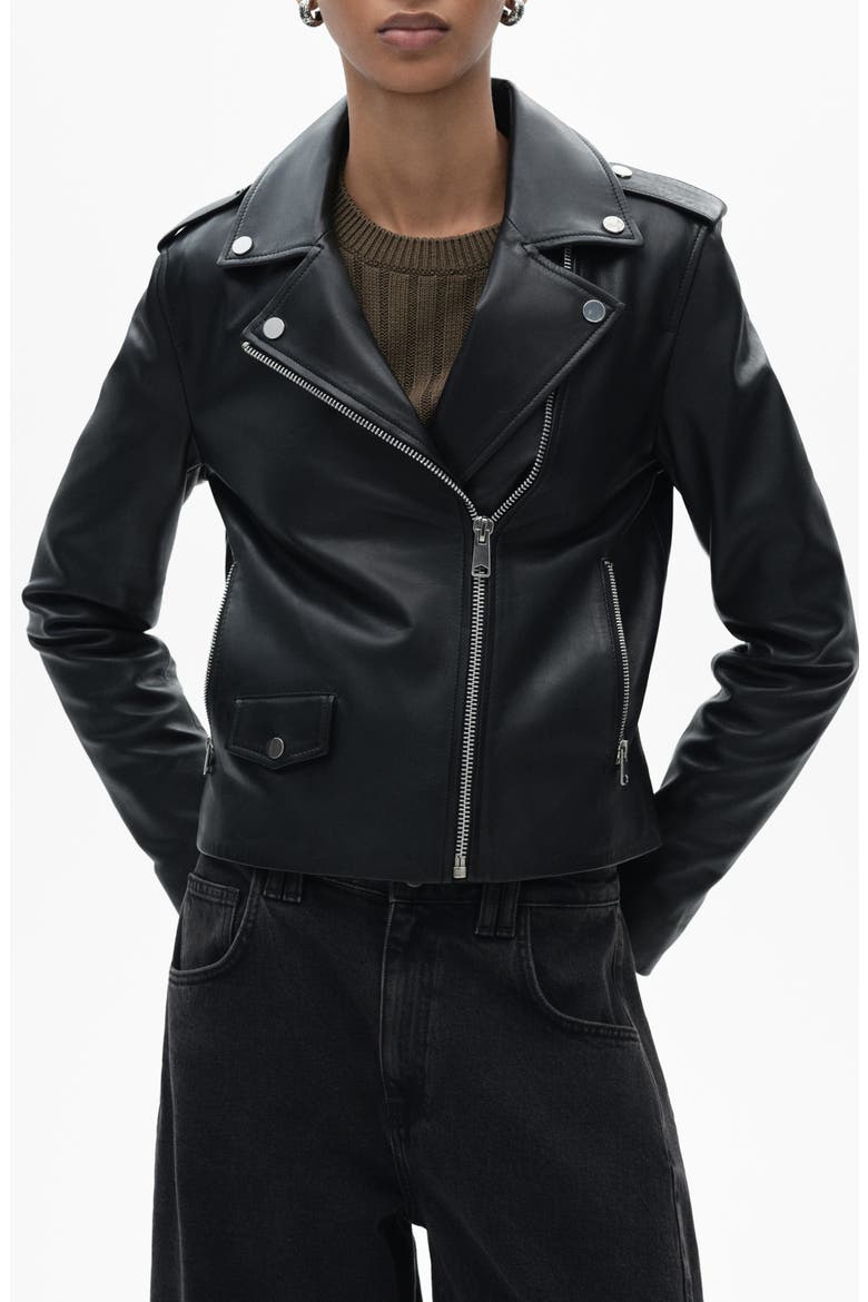 Leather Biker Jacket, Main, color, BLACK