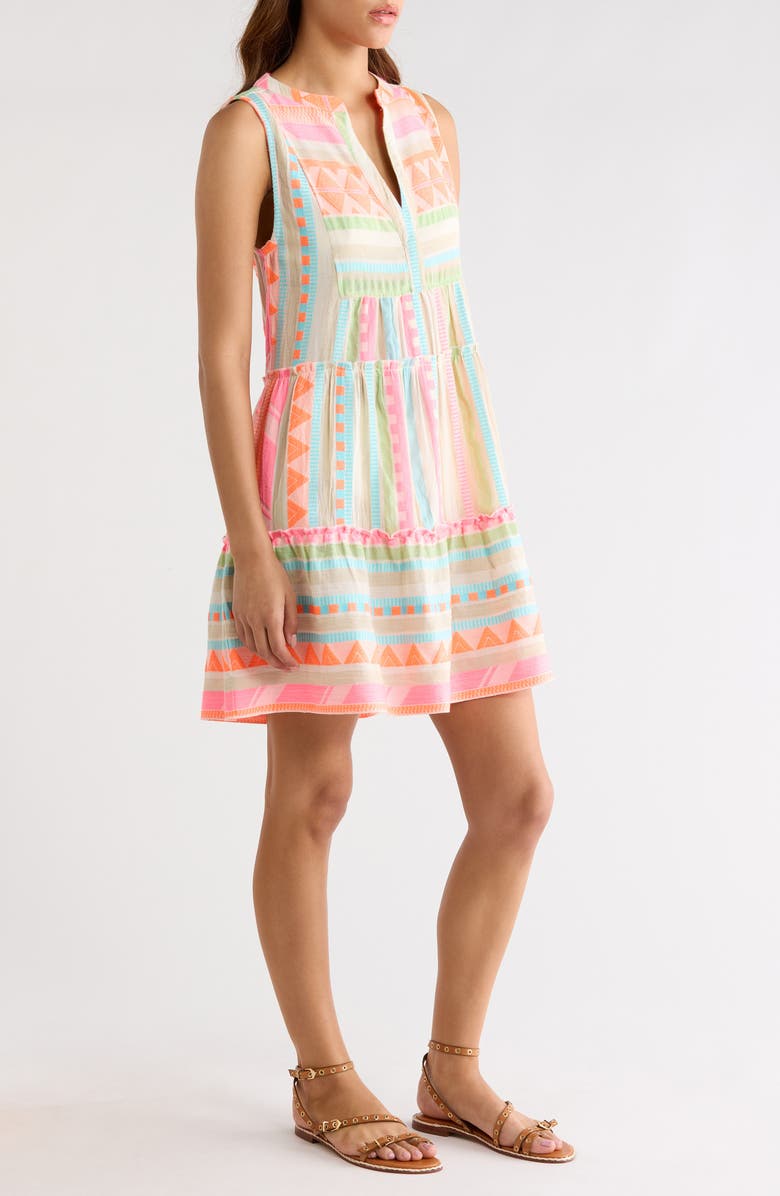 Elan Babydoll Cover-Up Minidress, Alternate, color, Neon Aztec