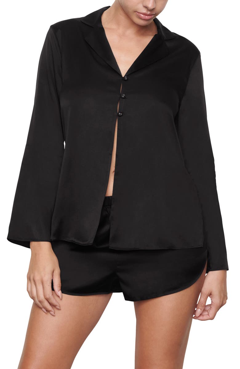 SKIMS Sandwashed Open Neck Stretch Silk Pajama Top, Main, color, 