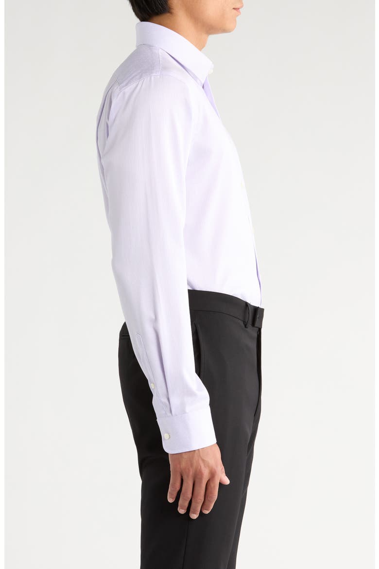 Trim Fit Pinstripe Non-Iron Cotton Dress Shirt, Alternate, color, PURPLE NEP STRIPE