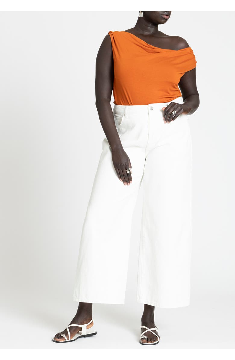 ELOQUII Asym Twist Sleeve Top, Alternate, color, Black Onyx