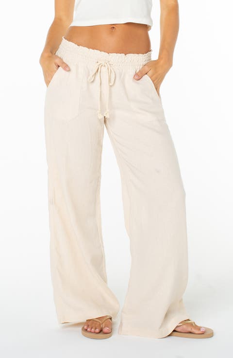 Oceanside Wide Leg Linen Blend Drawstring Pants