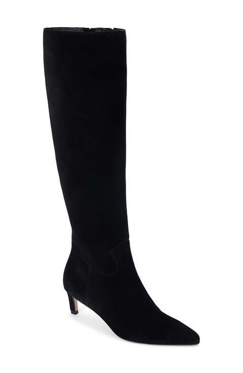 Elevate Pointed Toe Knee High Kitten Heel Boot (Women)