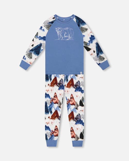 Deux Par Deux Two-piece Organic Cotton Pajama Set In Blue