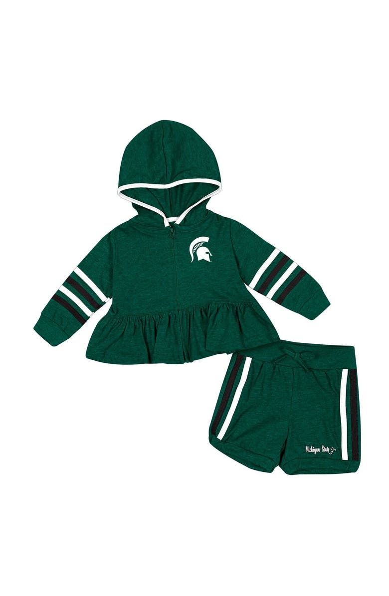 COLOSSEUM Girls Infant Colosseum Green Michigan State Spartans Spoonful Full-Zip Hoodie & Shorts Set, Main, color, Green