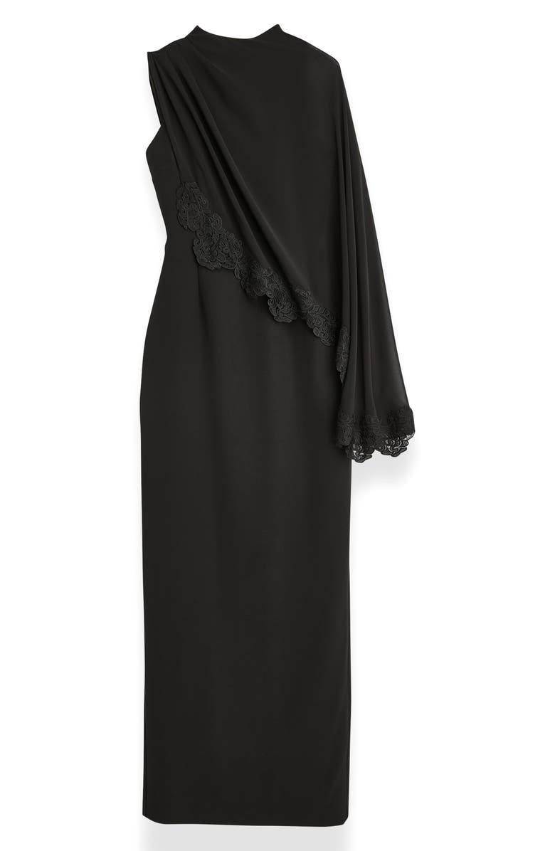 Donna Karan New York Lace Trim Chiffon Capelet Scuba Knit Cocktail Dress, Alternate, color, Black